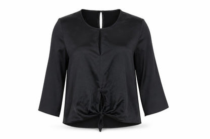River Island Womens Black Polyester Basic Blouse Size 6 Round Neck - Tie Front Detail