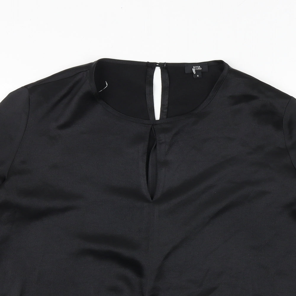 River Island Womens Black Polyester Basic Blouse Size 6 Round Neck - Tie Front Detail