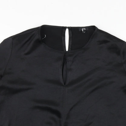River Island Womens Black Polyester Basic Blouse Size 6 Round Neck - Tie Front Detail