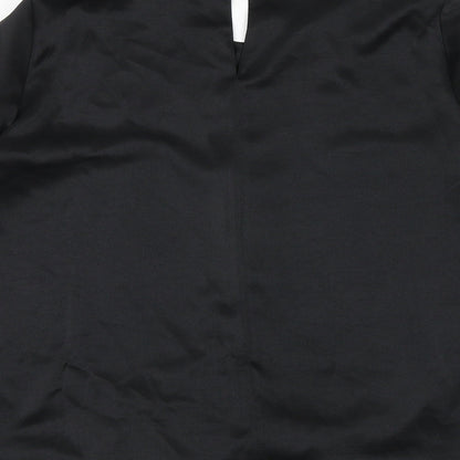 River Island Womens Black Polyester Basic Blouse Size 6 Round Neck - Tie Front Detail