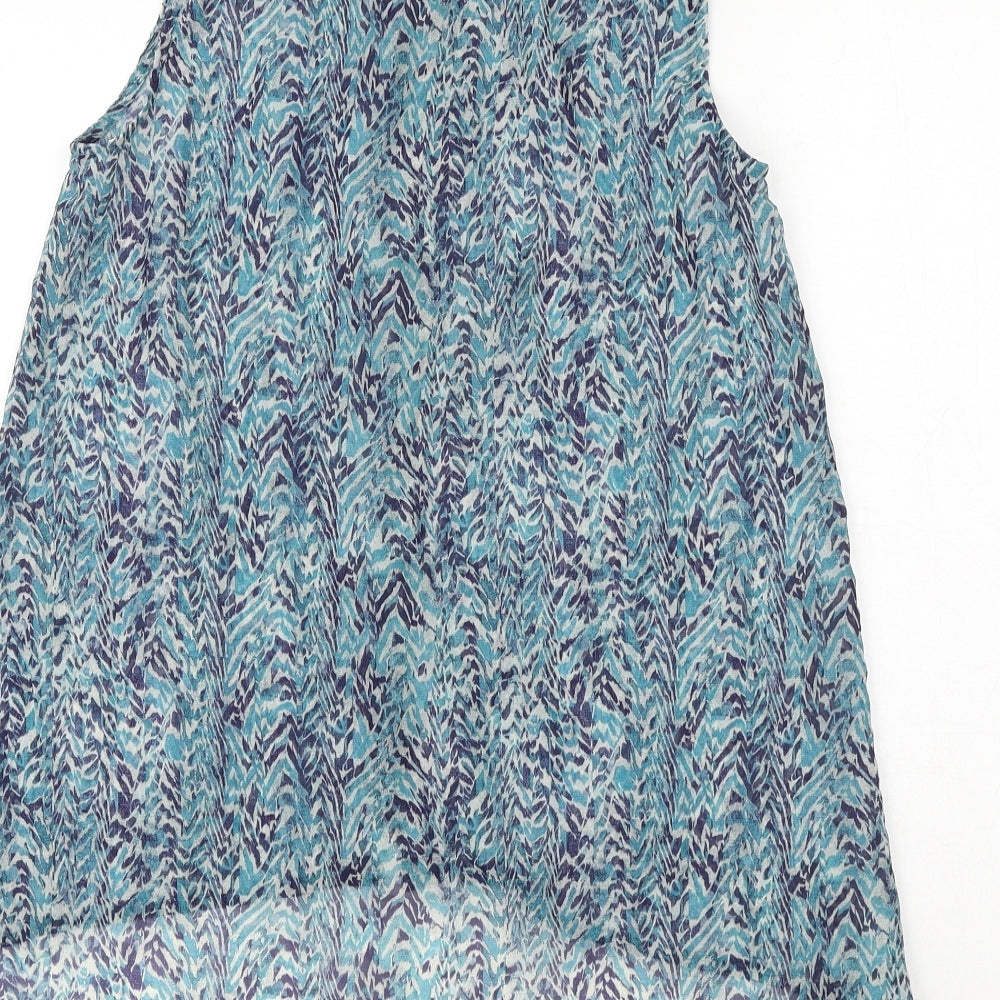 H&M Womens Blue Geometric Polyester Basic Button-Up Size 6 Collared