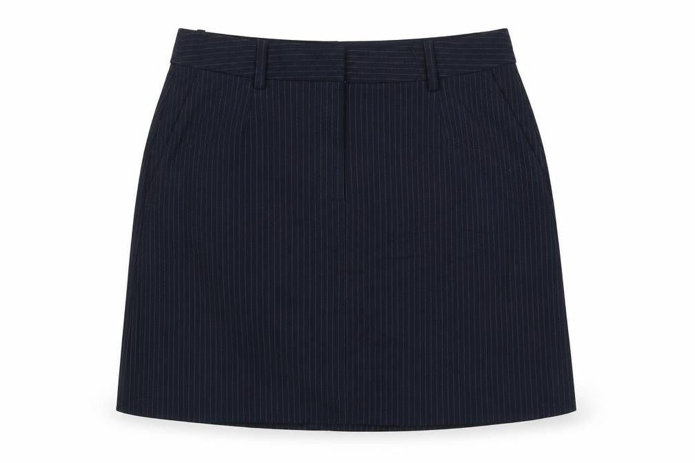 Marks & Spencer Womens Blue Striped Polyester A-Line Skirt Size 14 Zip