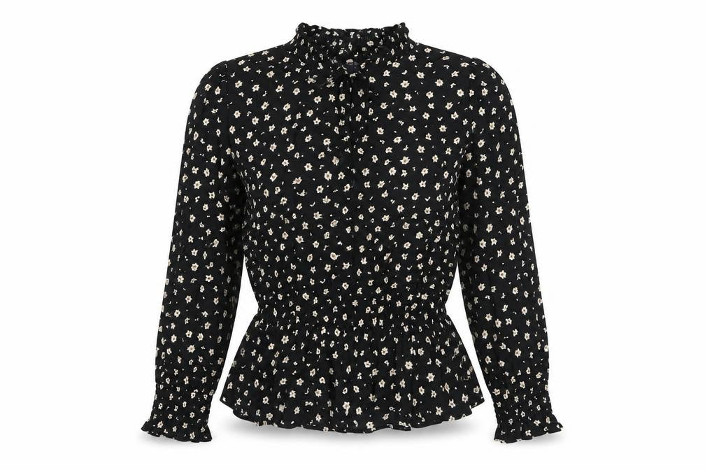 Marks & Spencer Womens Black Floral Viscose Basic Blouse Size 8 Mock Neck