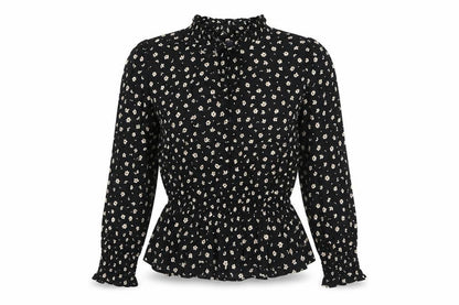 Marks & Spencer Womens Black Floral Viscose Basic Blouse Size 8 Mock Neck