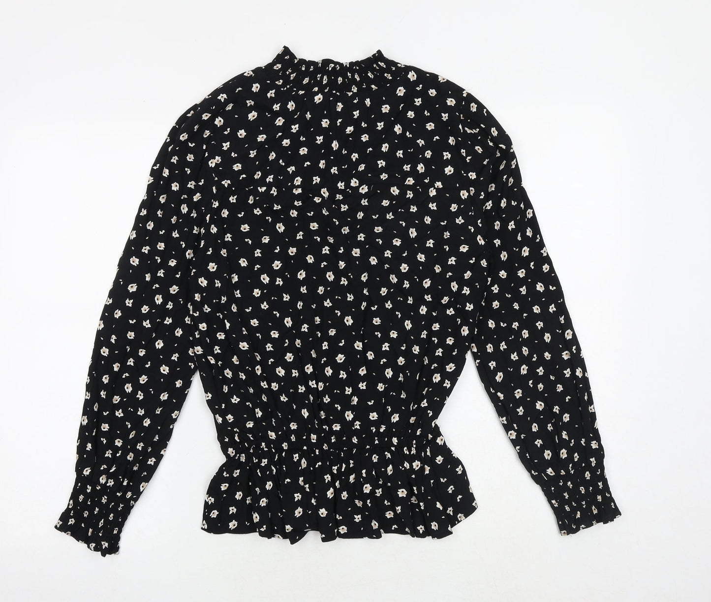 Marks and Spencer Womens Black Floral Viscose Basic Blouse Size 8 Mock Neck