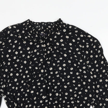 Marks & Spencer Womens Black Floral Viscose Basic Blouse Size 8 Mock Neck