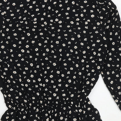 Marks & Spencer Womens Black Floral Viscose Basic Blouse Size 8 Mock Neck