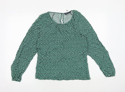Marks & Spencer Womens Green Geometric Viscose Basic Blouse Size 6 Round Neck