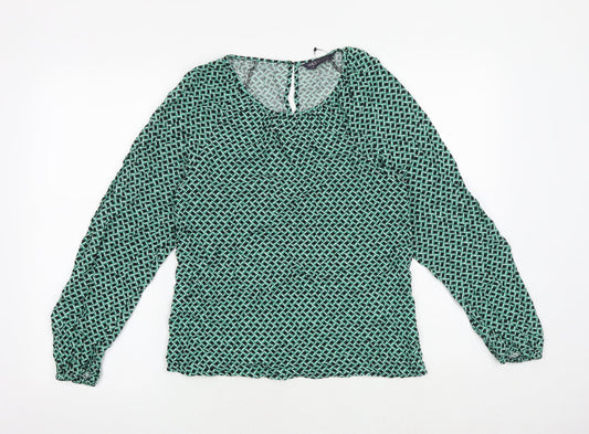 Marks and Spencer Womens Green Geometric Viscose Basic Blouse Size 6 Round Neck