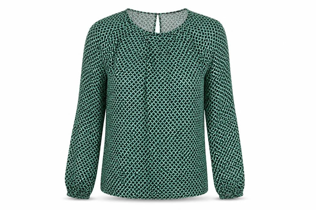 Marks & Spencer Womens Green Geometric Viscose Basic Blouse Size 6 Round Neck