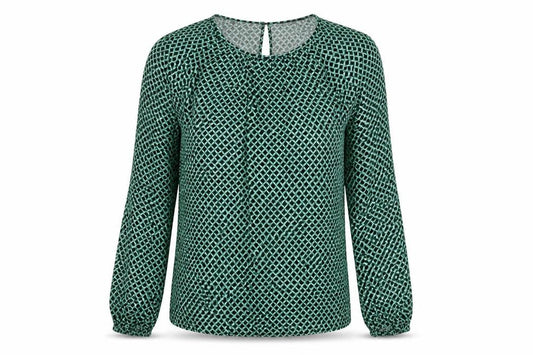 Marks and Spencer Womens Green Geometric Viscose Basic Blouse Size 6 Round Neck