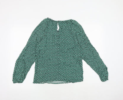 Marks & Spencer Womens Green Geometric Viscose Basic Blouse Size 6 Round Neck