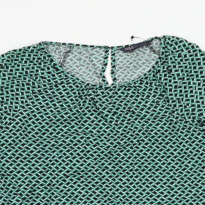 Marks & Spencer Womens Green Geometric Viscose Basic Blouse Size 6 Round Neck