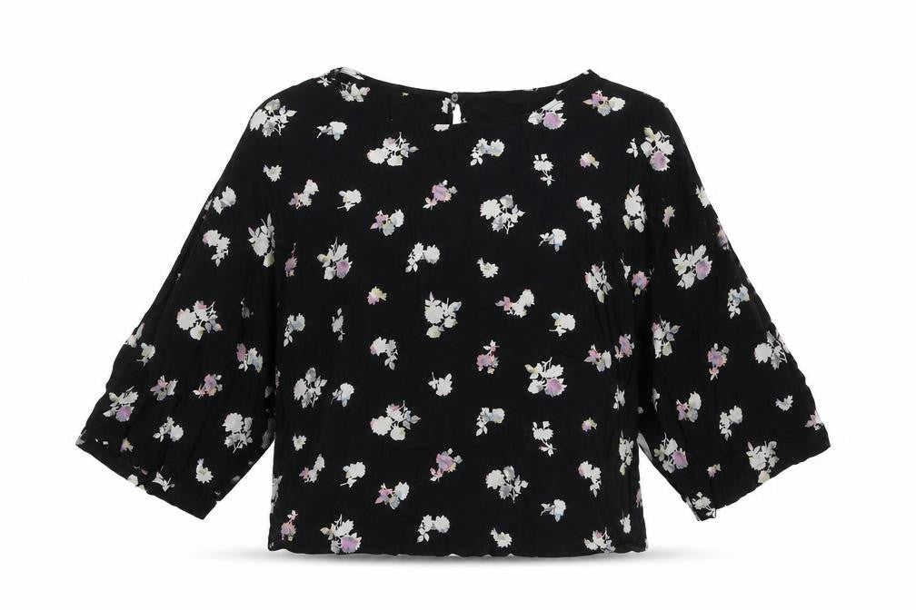 NEXT Womens Black Floral Viscose Basic Blouse Size 14 Round Neck
