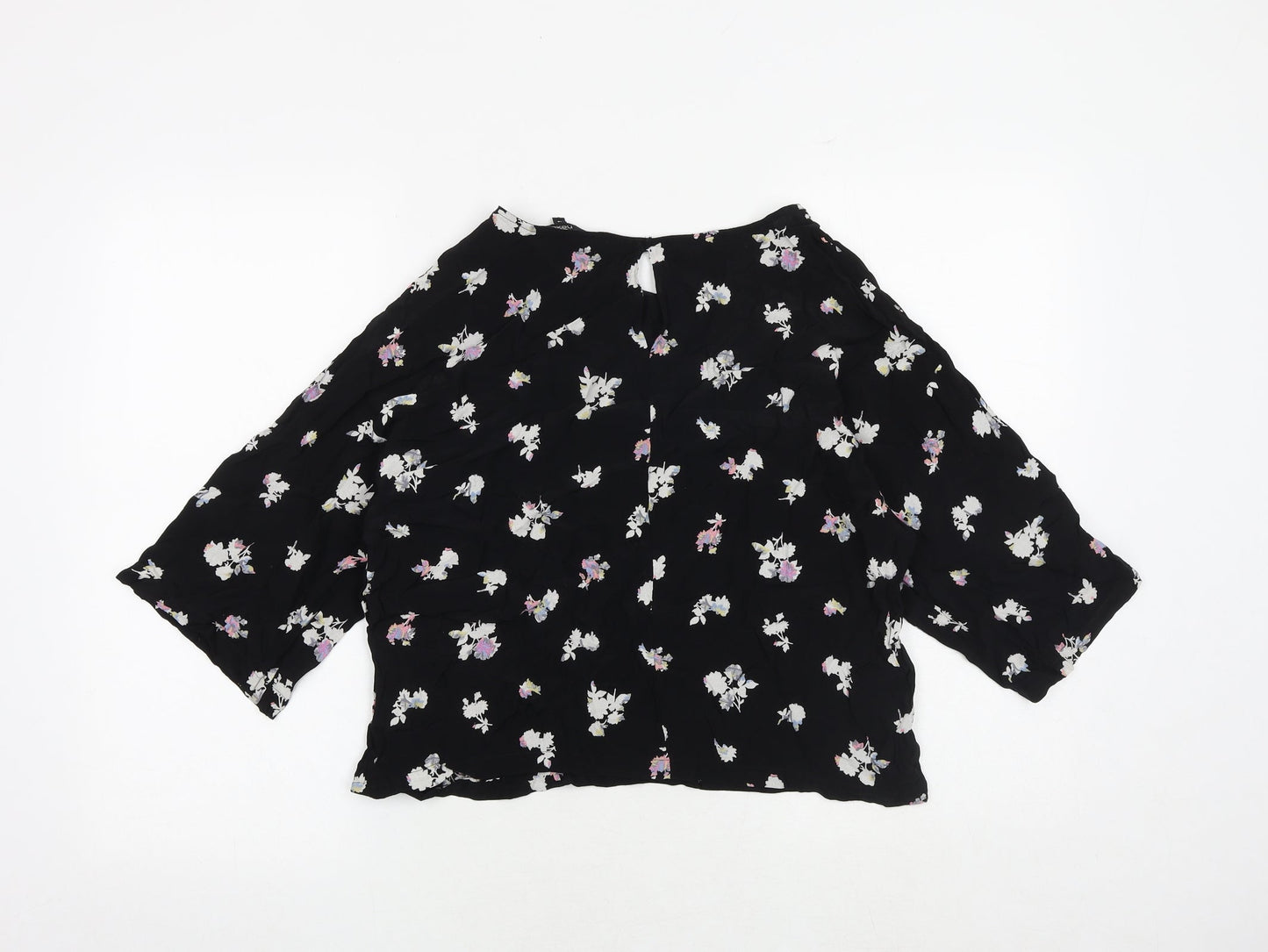 NEXT Womens Black Floral Viscose Basic Blouse Size 14 Round Neck