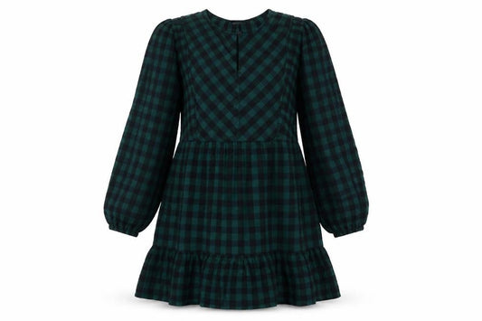 Marks & Spencer Womens Green Check 100% Cotton Skater Dress Size 8 Round Neck Button