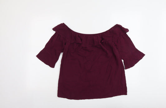 Oasis Womens Purple Viscose Basic Blouse Size 12 Round Neck
