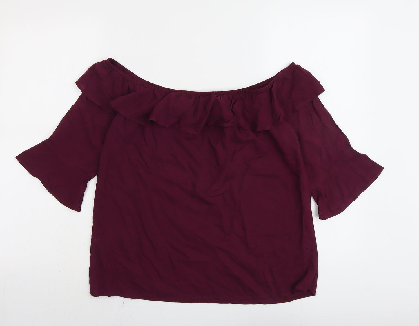 Oasis Womens Purple Viscose Basic Blouse Size 12 Round Neck