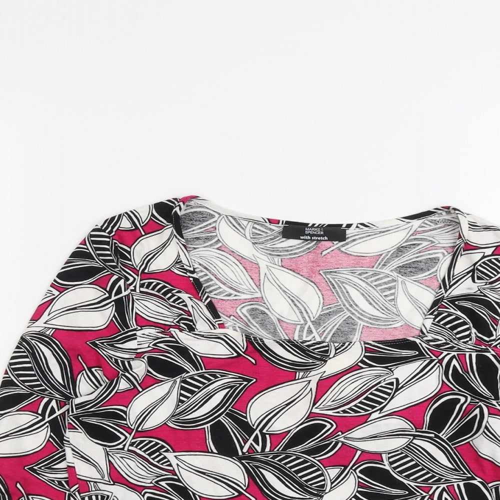 Marks and Spencer Womens Multicoloured Geometric Viscose Basic Blouse Size 14 Square Neck