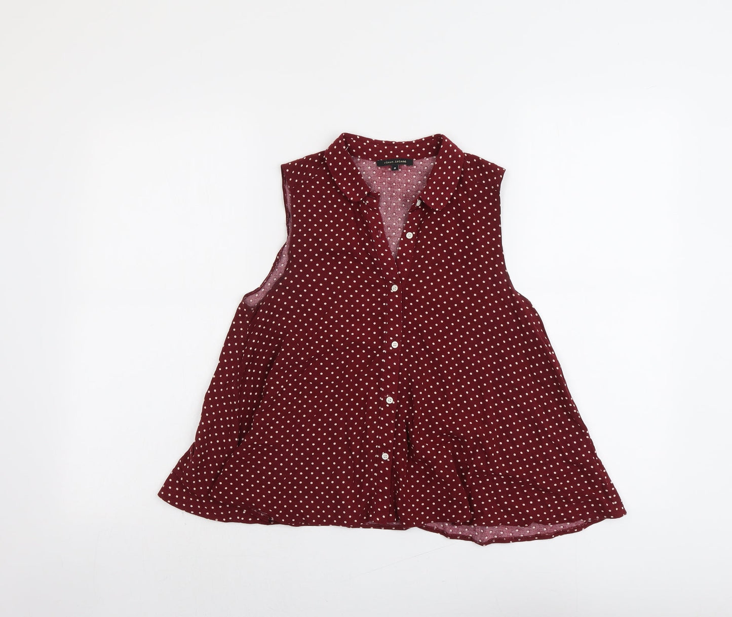 River Island Womens Red Striped Viscose Basic Button-Up Size 8 Collared