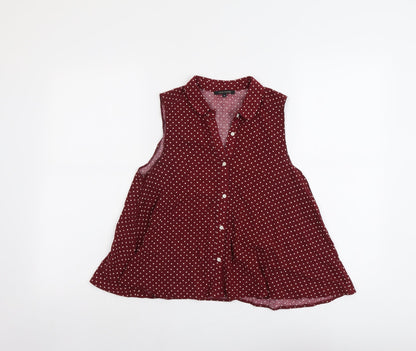 River Island Womens Red Striped Viscose Basic Button-Up Size 8 Collared