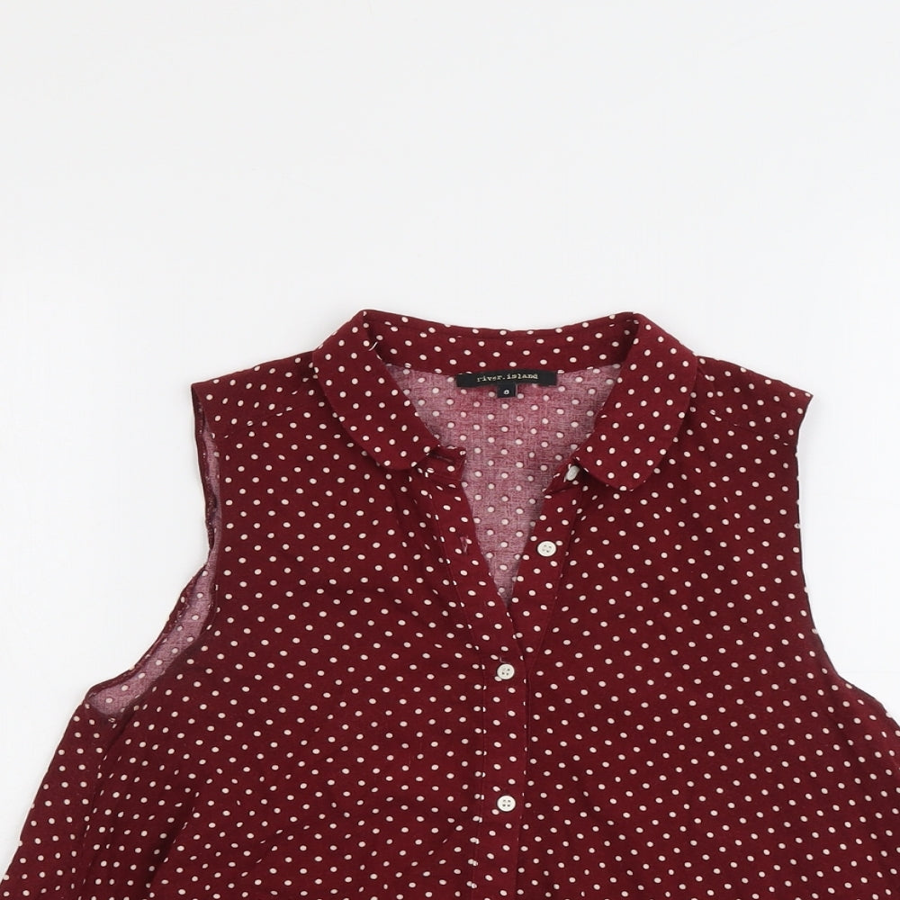River Island Womens Red Striped Viscose Basic Button-Up Size 8 Collared