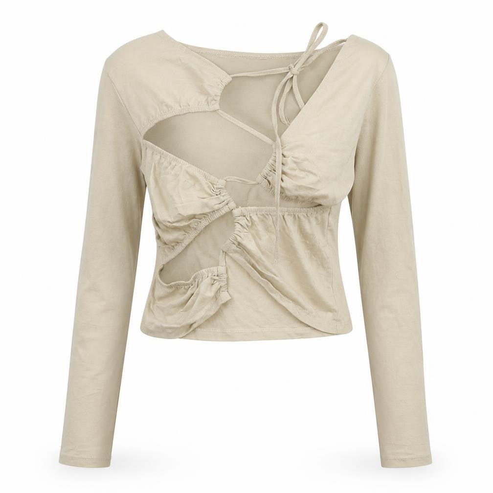 Motel Rocks Womens Beige Cotton Cropped Blouse Size S Boat Neck - Cut Out