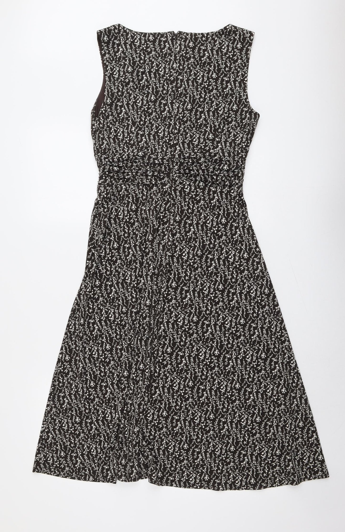 Jessica Howard Womens Brown Floral Polyester A-Line Size 8 Round Neck Zip