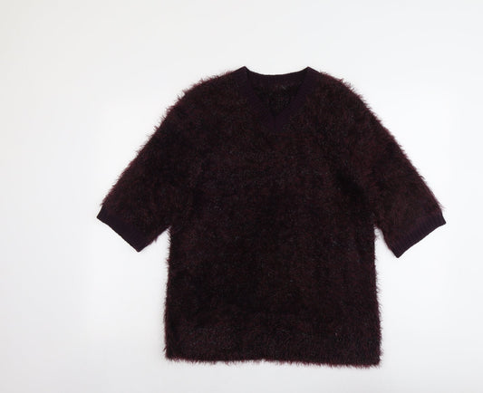 Marks and Spencer Womens Purple V-Neck Polyamide Pullover Jumper Size 14