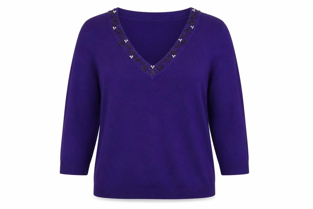 BHS Womens Purple V-Neck Acrylic Pullover Jumper Size 14
