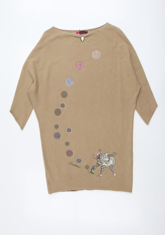 Lolitas&L Womens Beige Boat Neck Viscose Pullover Jumper Size L - Clown