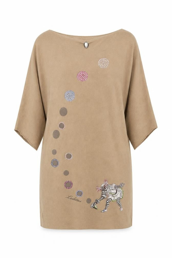 Lolitas&L Womens Beige Boat Neck Viscose Pullover Jumper Size L - Clown
