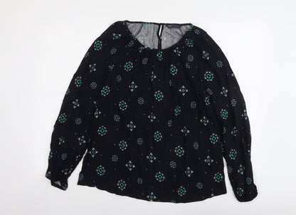 Marks & Spencer Womens Blue Geometric Viscose Basic Blouse Size 12 Boat Neck