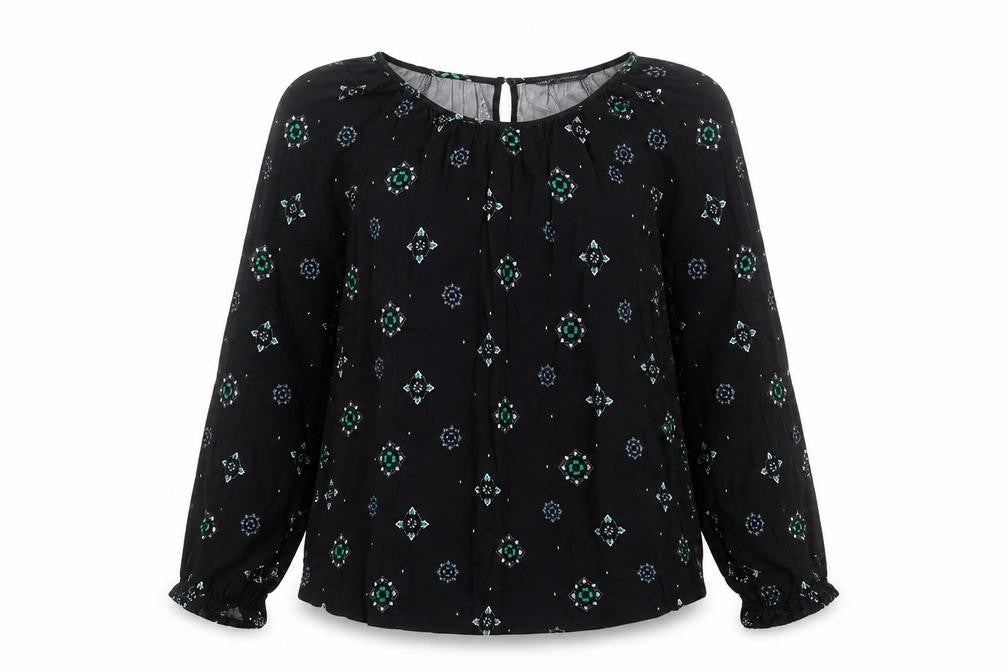 Marks & Spencer Womens Blue Geometric Viscose Basic Blouse Size 12 Boat Neck
