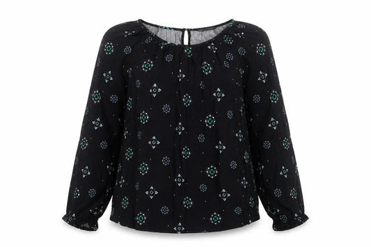 Marks and Spencer Womens Blue Geometric Viscose Basic Blouse Size 12 Boat Neck