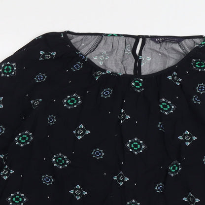 Marks & Spencer Womens Blue Geometric Viscose Basic Blouse Size 12 Boat Neck