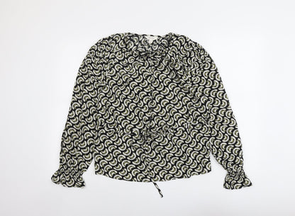 Per Una Womens Black Geometric Viscose Basic Blouse Size 8 Round Neck