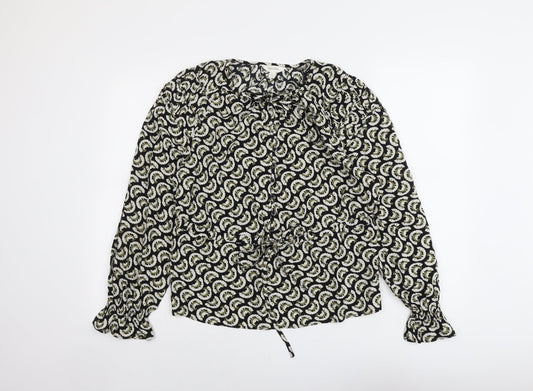 Per Una Womens Black Geometric Viscose Basic Blouse Size 8 Round Neck