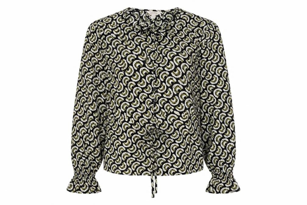 Per Una Womens Black Geometric Viscose Basic Blouse Size 8 Round Neck