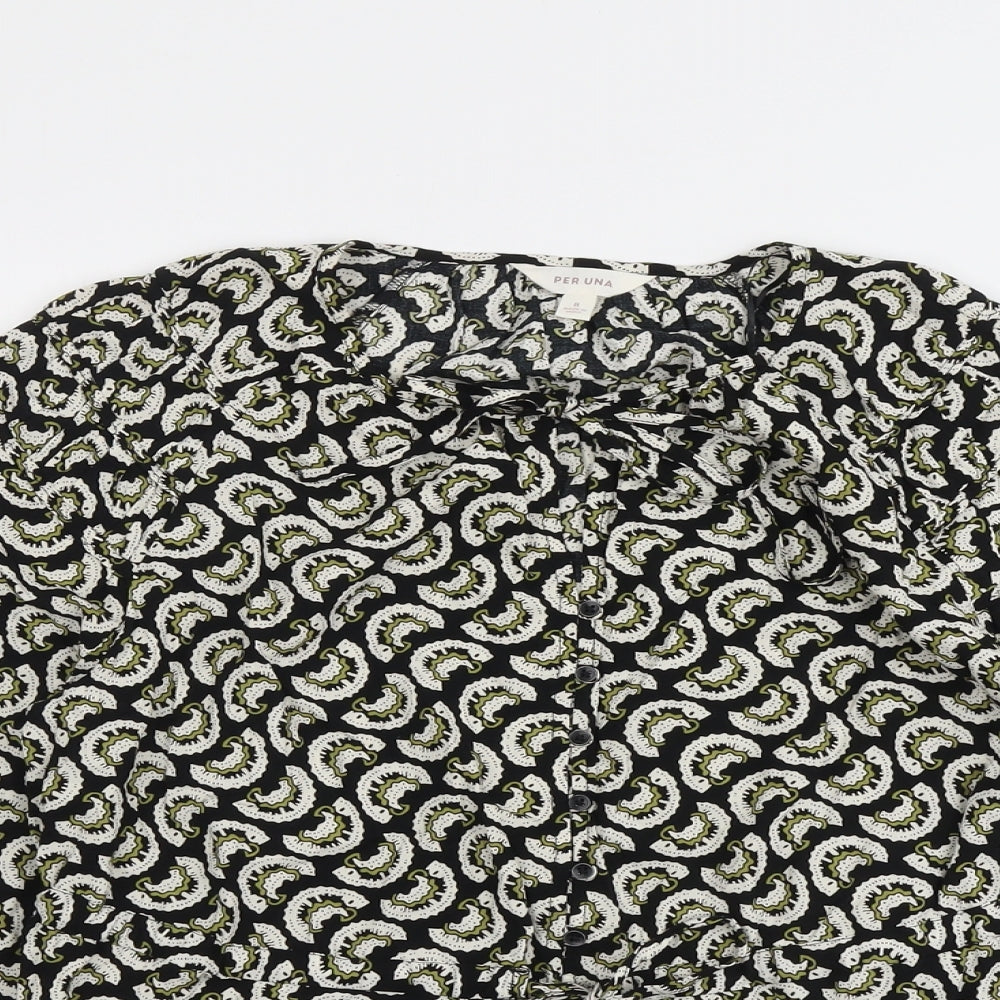 Per Una Womens Black Geometric Viscose Basic Blouse Size 8 Round Neck