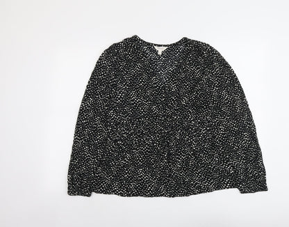 Per Una Womens Black Geometric Viscose Basic Blouse Size 12 V-Neck