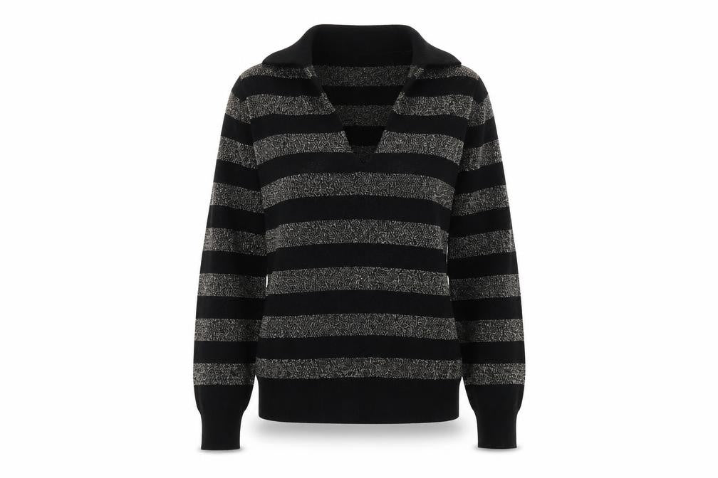 Marks & Spencer Womens Black Collared Striped Viscose Pullover Jumper Size XS