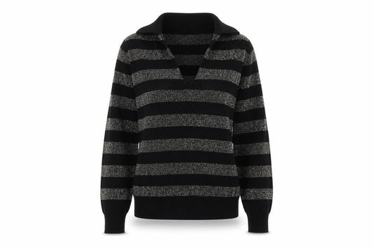 Marks & Spencer Womens Black Collared Striped Viscose Pullover Jumper Size XS