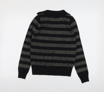 Marks & Spencer Womens Black Collared Striped Viscose Pullover Jumper Size XS