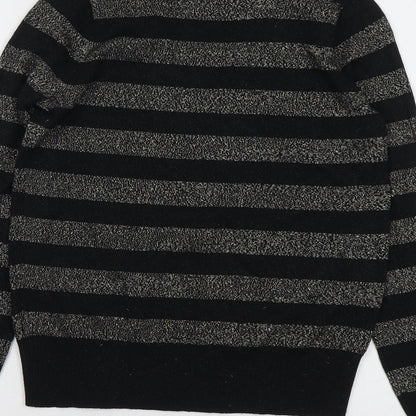Marks & Spencer Womens Black Collared Striped Viscose Pullover Jumper Size XS