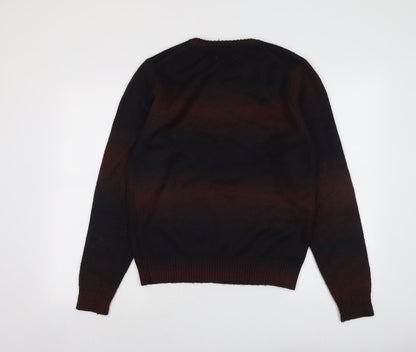Marks & Spencer Mens Brown Round Neck Geometric Polyester Pullover Jumper Size S Long Sleeve - Colourblock