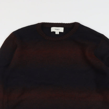 Marks & Spencer Mens Brown Round Neck Geometric Polyester Pullover Jumper Size S Long Sleeve - Colourblock