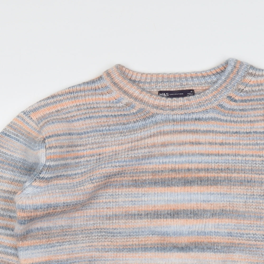 Marks and Spencer Womens Multicoloured Round Neck Striped Acrylic Pullover Jumper Size M