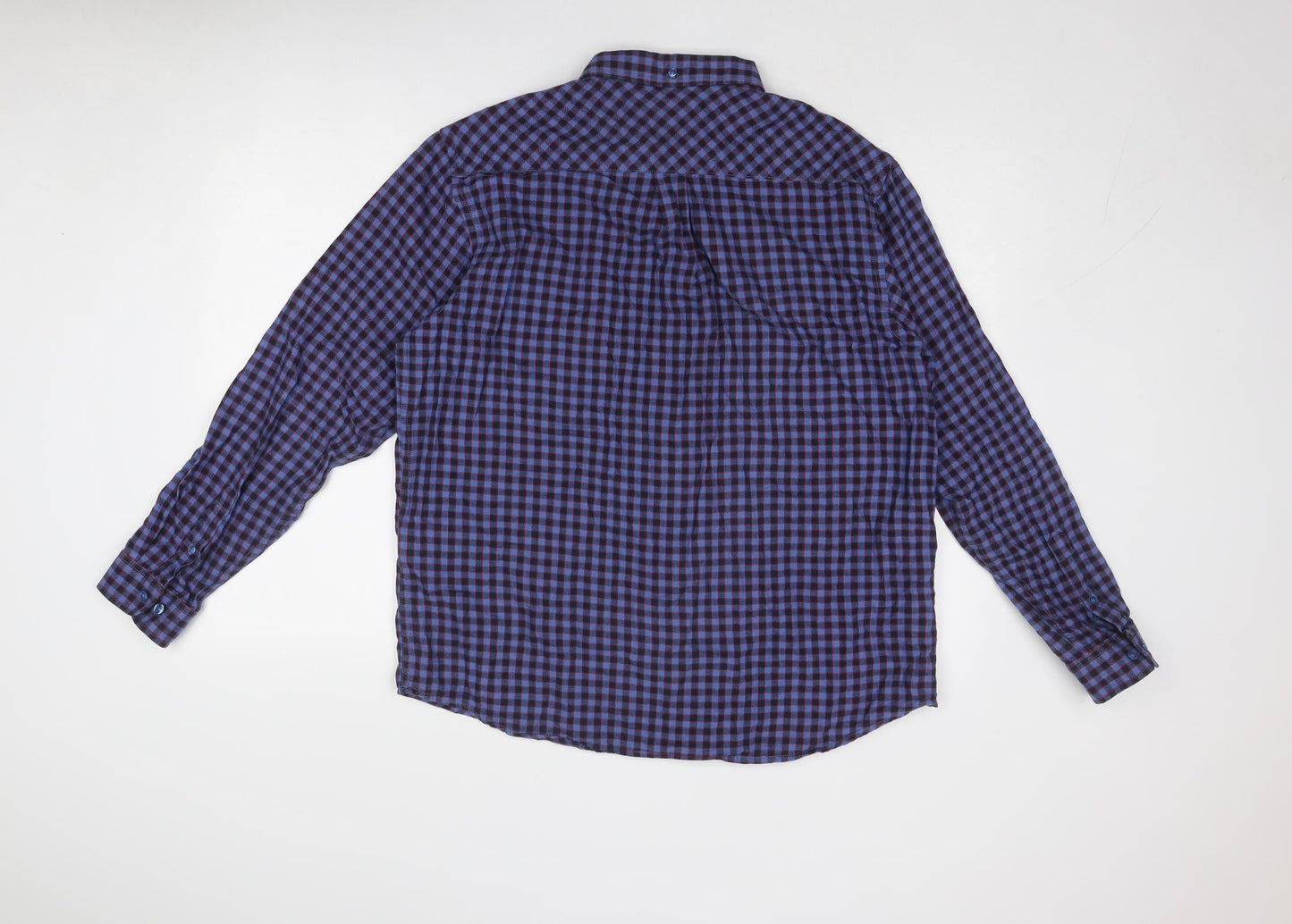 EWM Mens Blue Check Cotton Button-Up Size XL Collared Button