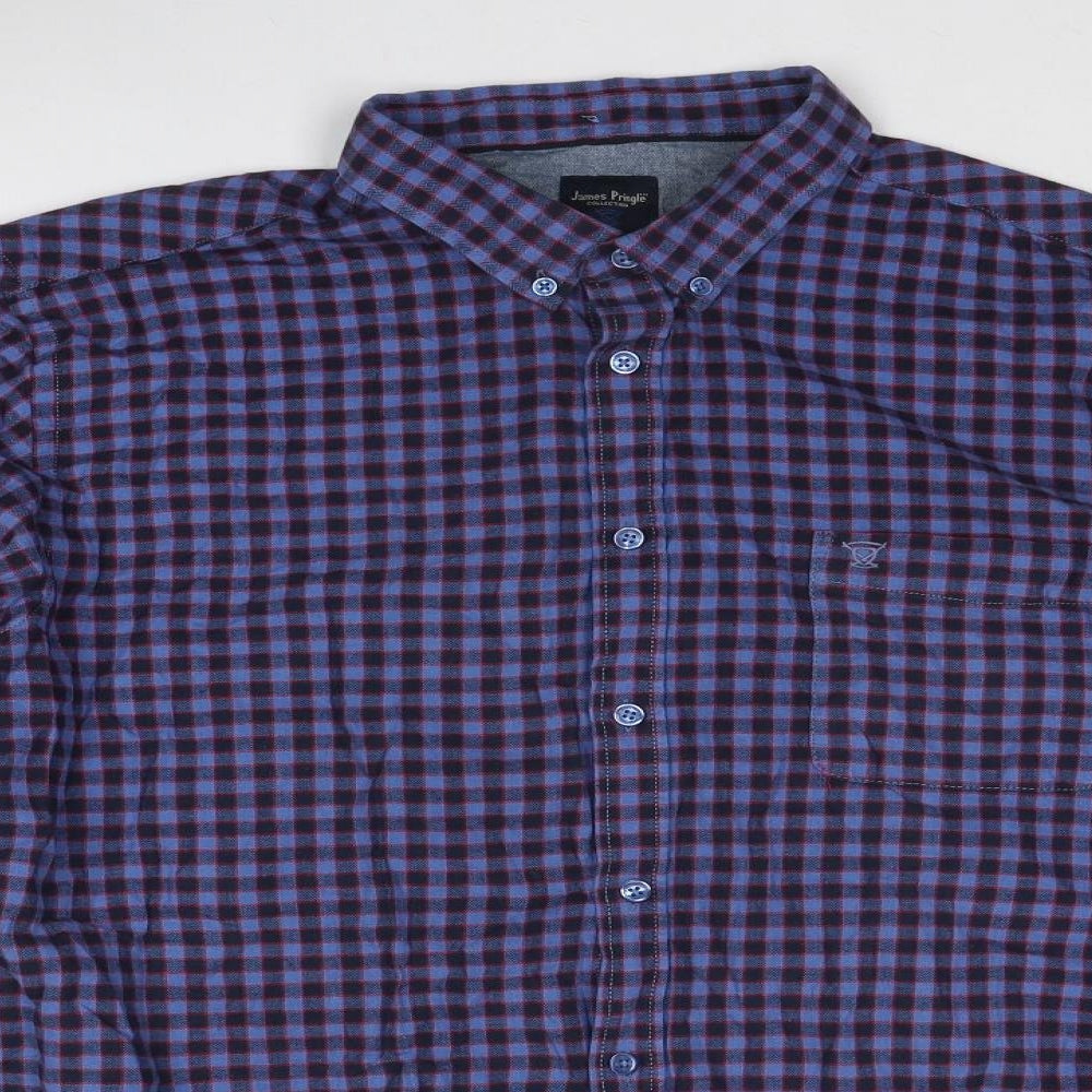 EWM Mens Blue Check Cotton Button-Up Size XL Collared Button